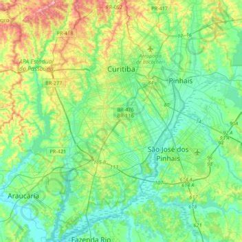 Mapa topográfico Curitiba, altitude, relevo.